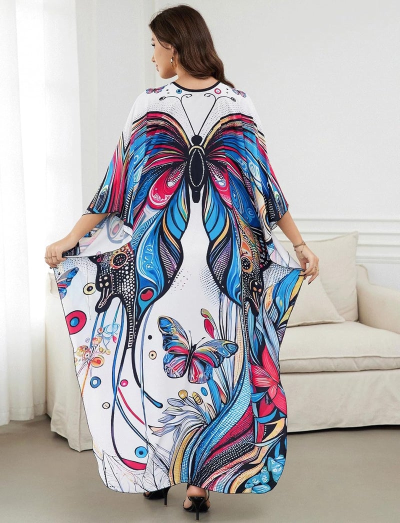 KECVOT Kaftan Dresses for Women Plus Size Batwing Sleeve Caftans Long Bathing Suit Cover Up Maxi Beach Dress Loungewear - Image 2
